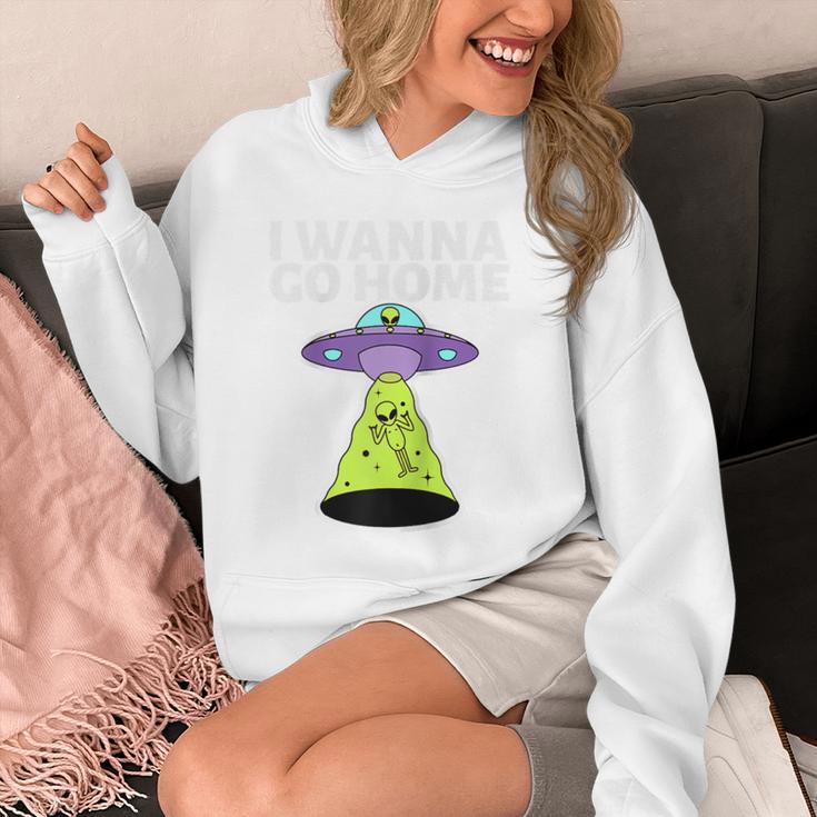 I Wanna Go Home Introvert UFO UAP Flying Saucer Trippy Alien Raglan Baseball Tee Unisex Hoodie