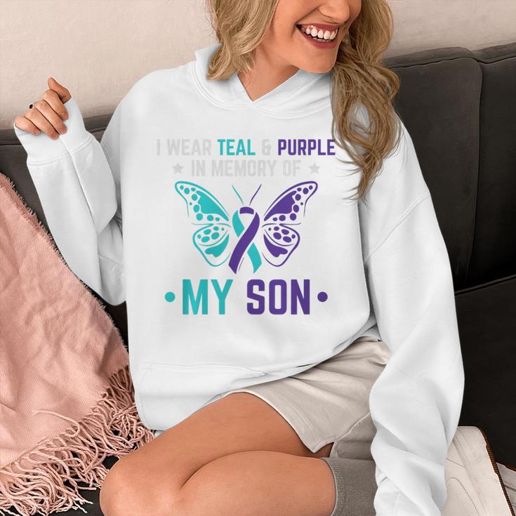 I Wear Teal Purple In Memory Of My Son Suicide Awareness Premium Tri-Blend Unisex Hoodie