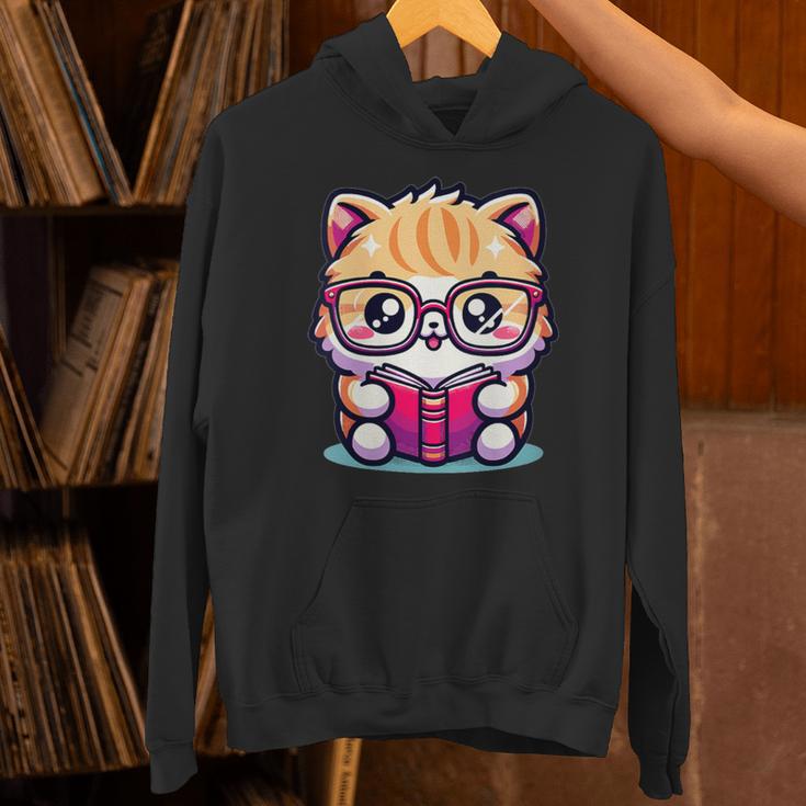 Adorable Book Lover Persian Cat With Reading Glasses Cute Unisex Hoodie
