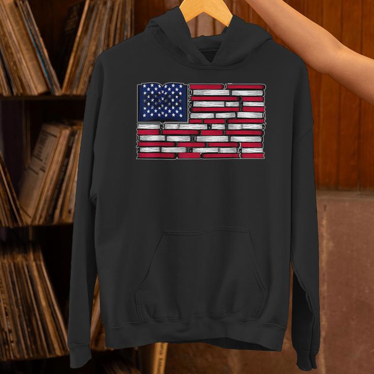America US Flag Books Library Reading For Book Lover Reader Unisex Hoodie