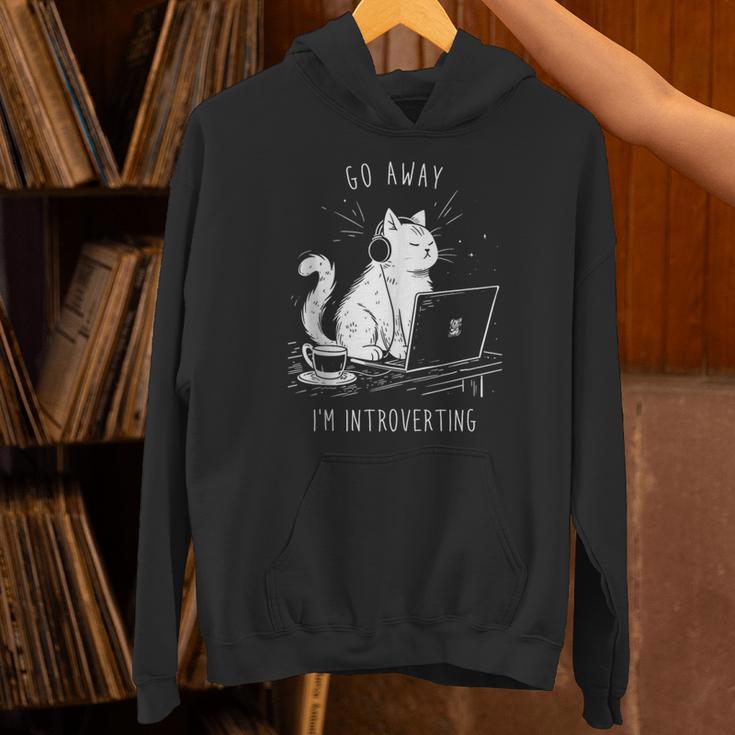 Antisocial Introvert Cat With Coffee On Computer Emo Goth Unisex Hoodie