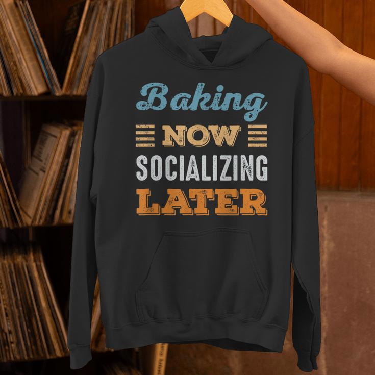 Baking Now Minimal Socializing Introvert Vintage Unisex Hoodie