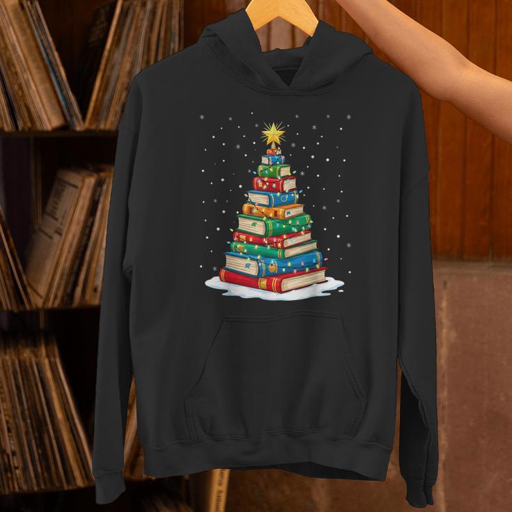 Book Christmas Tree Xmas Lights Book Lover Teacher Librarian Unisex Hoodie
