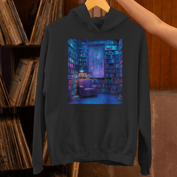 Book Library Bookshelf Armchair Window Pattern Print Unisex Hoodie