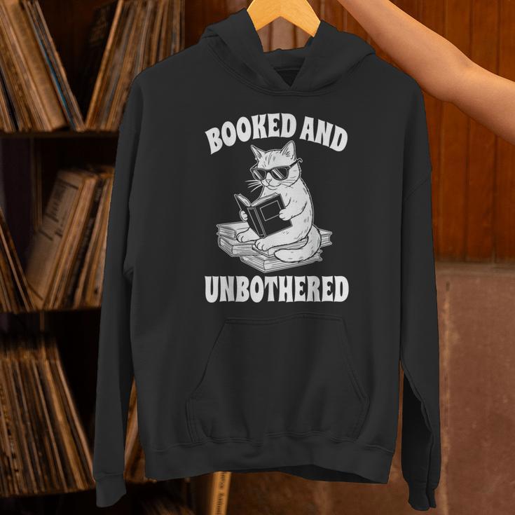 Booked And Unbothered Cat Reading Book Lovers Unisex Hoodie