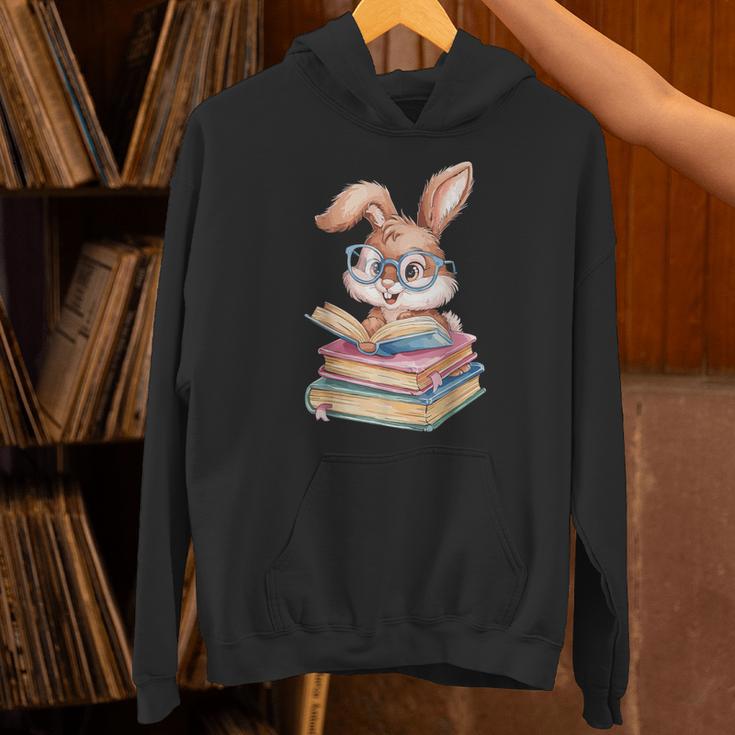 Bunny Rabbit Reading Books Rabbit Books Bunny Reader Unisex Hoodie