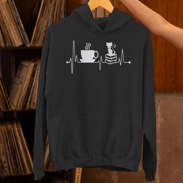 Cat Book Coffee Lover Heartbeat Cat Lover Book Lover Unisex Hoodie Cat Book Coffee Lover Heartbeat Cat Lover Book Lover Unisex Hoodie