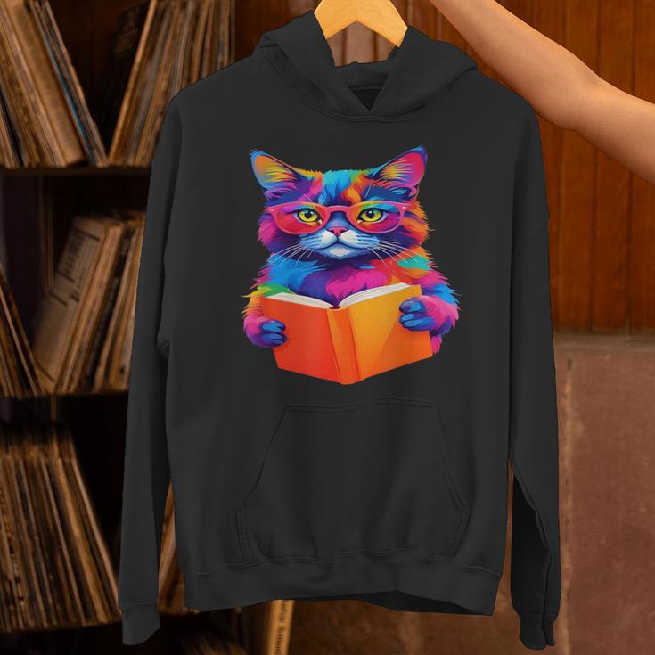 Cat Book Shirt Colorful Cat Reading Book Unisex Hoodie