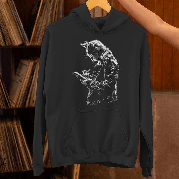 Cat Holds Book Writing Animal Print Motif Drawing Art Cat Unisex Hoodie Cat Holds Book Writing Animal Print Motif Drawing Art Cat Unisex Hoodie