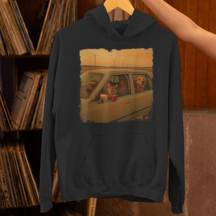 Cat Sloth Dog Retro Nostalgia Roadtrip Photo Unisex Hoodie