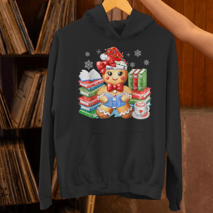 Christmas Gingerbread Man Reading Book Snowflake Teacher Unisex Hoodie