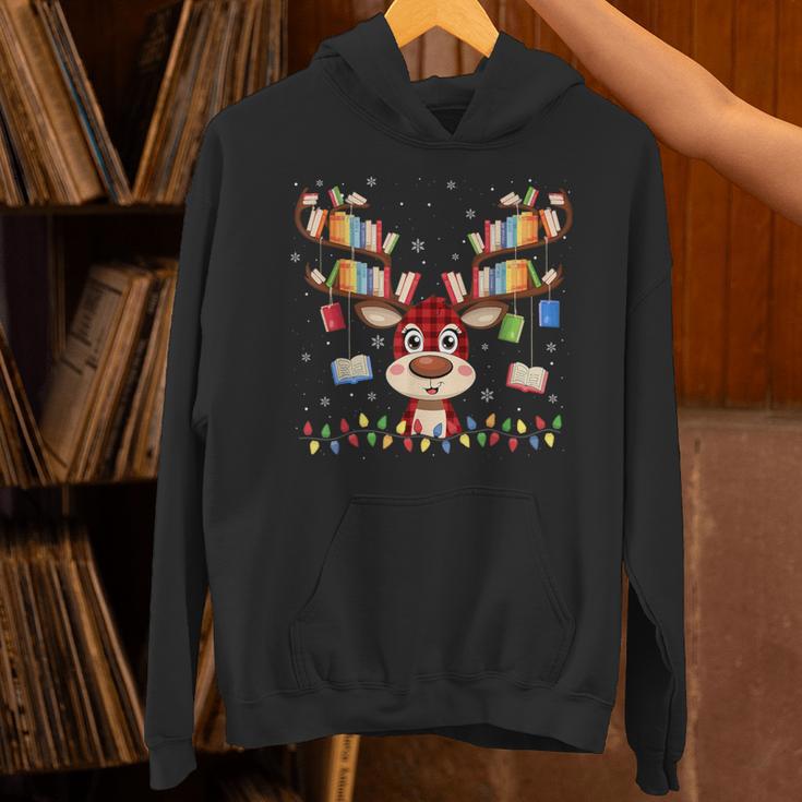 Christmas Librarian Reindeer Matching Book Lover Unisex Hoodie