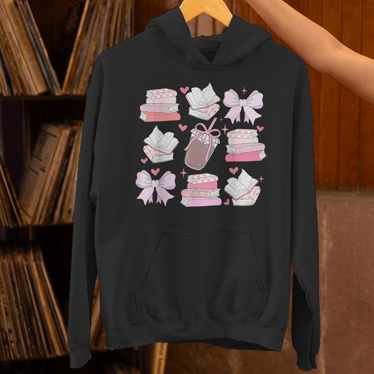 Coquette Bow Book Coffee Valentines Bookish Library Teacher Unisex Hoodie