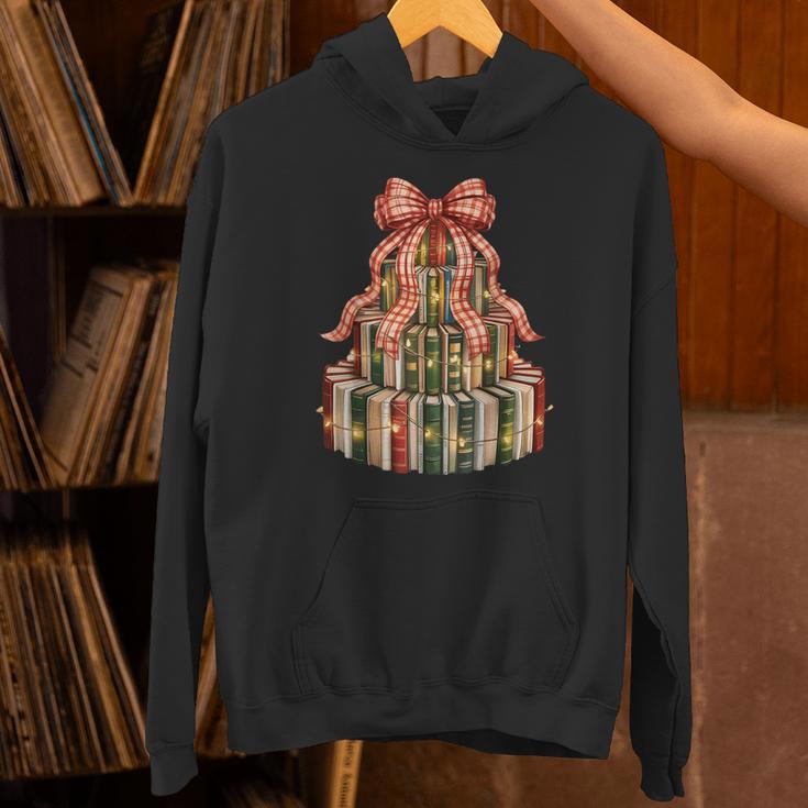 Coquette Christmas Book Tree Xmas Lights Librarian Teacher Unisex Hoodie