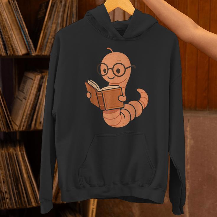 Cute Bookworm Worm Reading Book Glasses Nerdy Unisex Hoodie