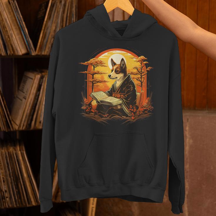 Cute Corgi Dog In Japanese Kimono With Book Men Women Girls Kids Unisex Hoodie
