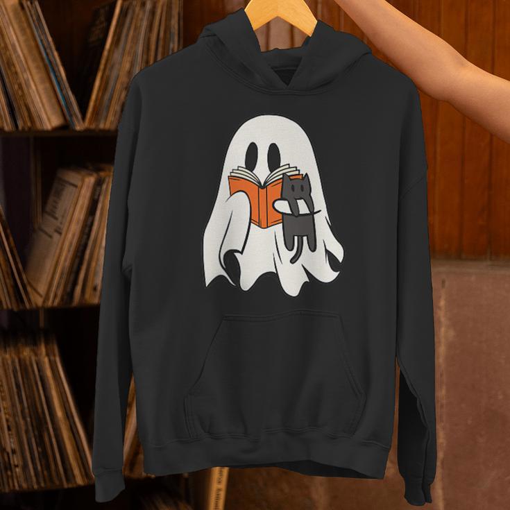 Cute Ghost Cat Reading Book Spooky Season Halloween Costume Unisex Hoodie