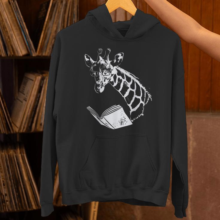 Cute Giraffe Wear Glasses Reading Book Librarian Bookworm Unisex Hoodie