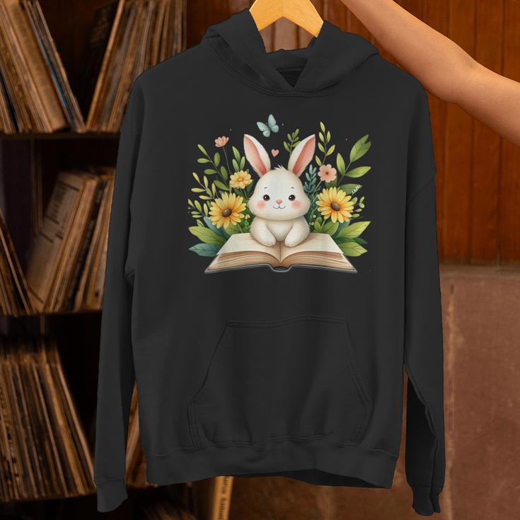 Cute Rabbit And Book Women Girls Reading Book Rabbit Lover Unisex Hoodie