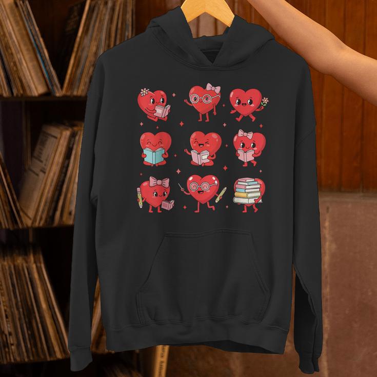 Cute Reading Hearts Valentine Day Book Lover Teacher Student Unisex Hoodie