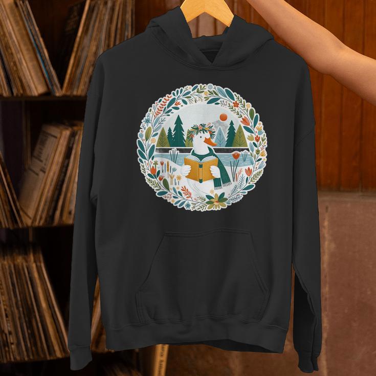 Duck Wilderness Book Reading Illustration Floral Unisex Hoodie