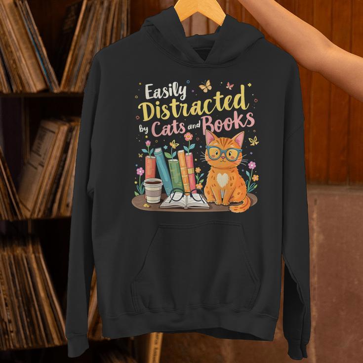 Easily Distracted By Cats And Books Book & Cat Lover Unisex Hoodie