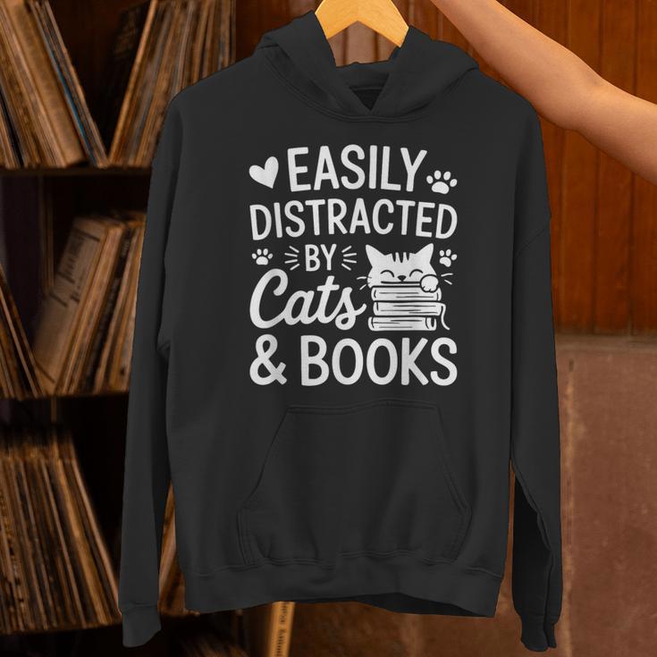 Easily Distracted By Cats And Books Reading Apparel Unisex Hoodie