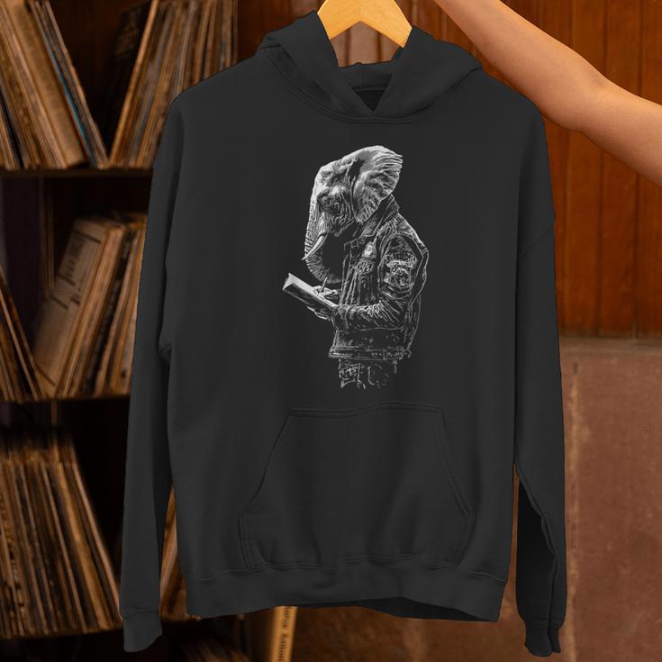 Elephant Holds Book Wriing Motif Animal Artwork Elephant Unisex Hoodie