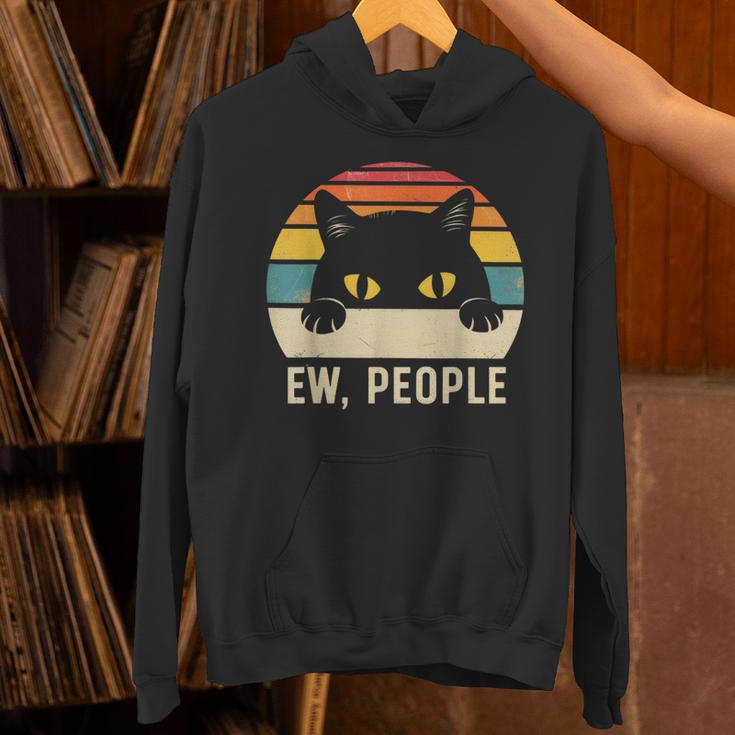 Ew People Retro Cat Vintage Anti-Social Introvert Unisex Hoodie