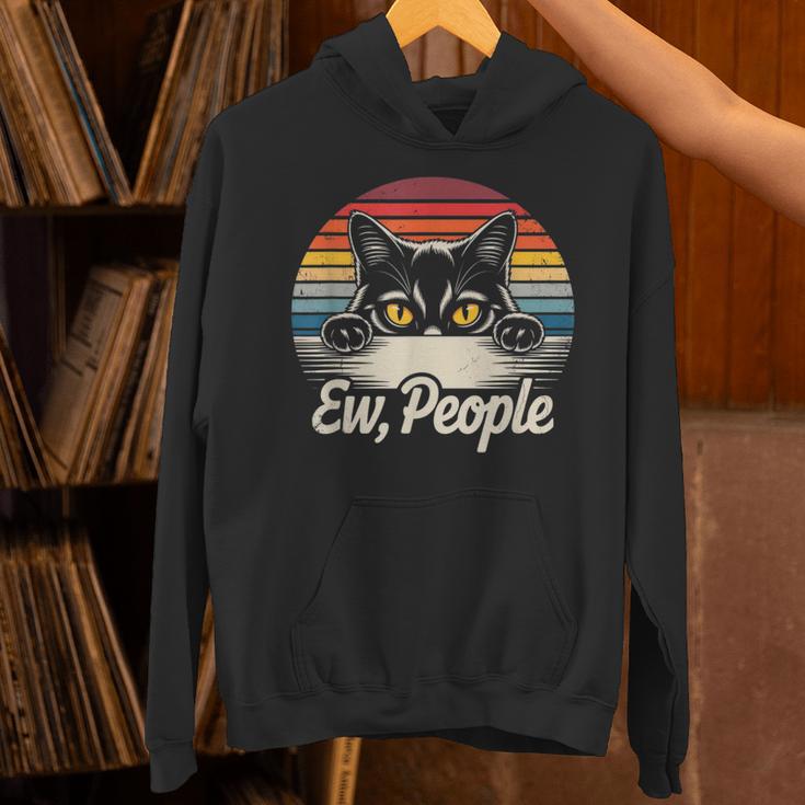 Ew People Retro Cat Vintage Anti Social Introvert Unisex Hoodie
