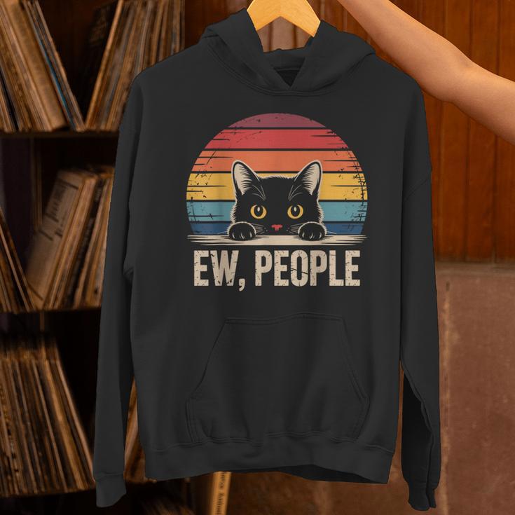 Ew People Retro Vintage Anti Social Cat Introvert Unisex Hoodie