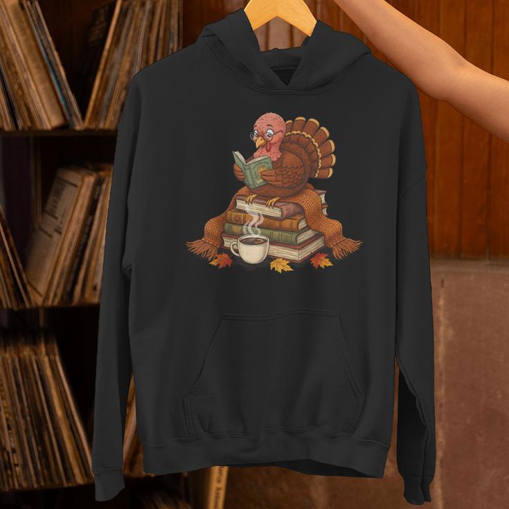Fall Book Vintage Turkey Thanksgiving Reading Book Lovers Unisex Hoodie