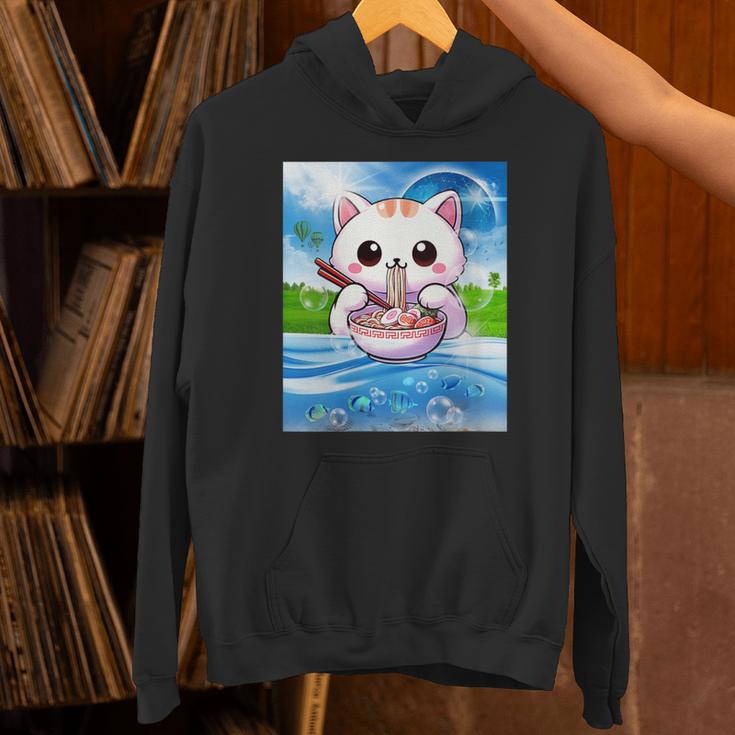 Frutiger Aero Aesthetic Tech Kawaii Ramen Cat Fishes Unisex Hoodie