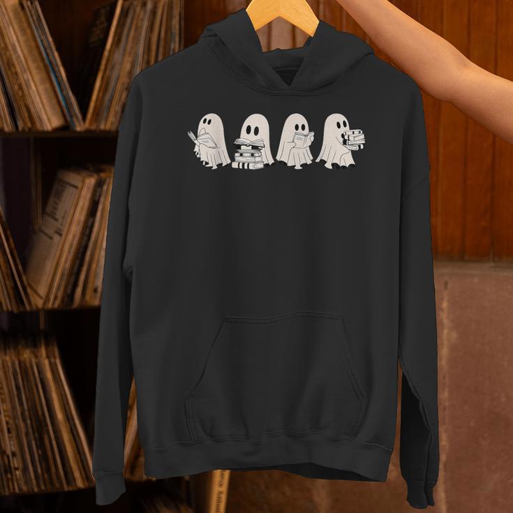 Ghost Book Reading Halloween Books Lover Teacher Kids Unisex Hoodie