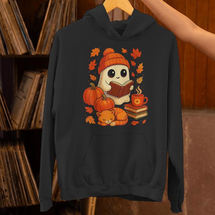 Ghost Reading Book Lovers Autumn Fall Halloween Unisex Hoodie