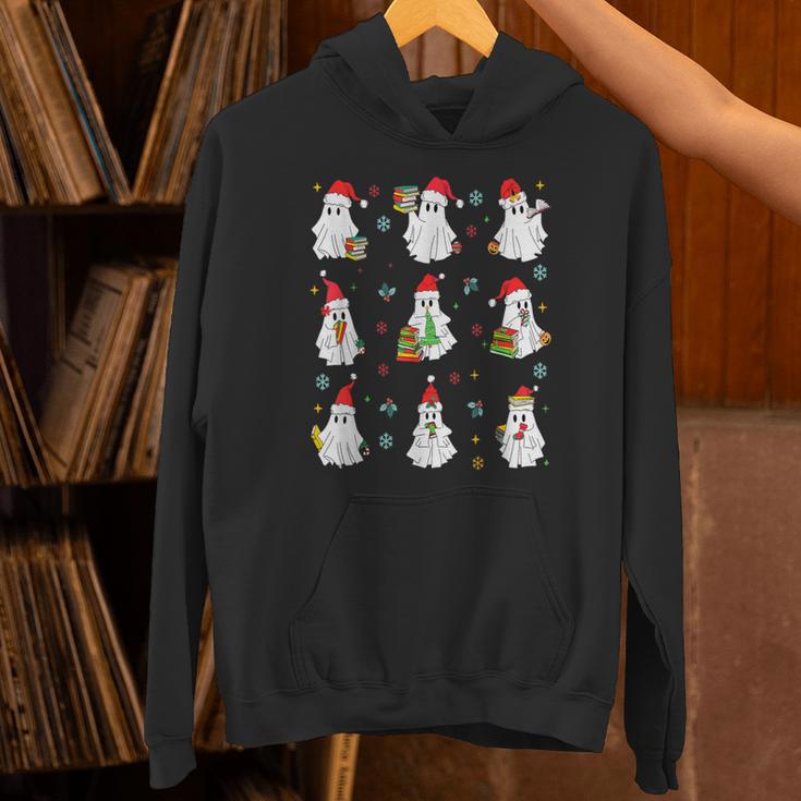 Ghosts Wearing Santa Hats Reading Books Christmas Book Lover Unisex Hoodie