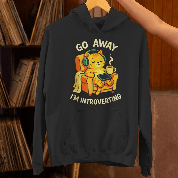Go Away I'm Introverting Cat Coffee Headphones Unisex Hoodie
