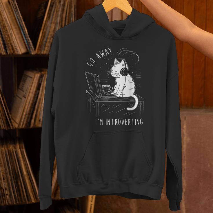 Introvert Cat With Coffee On Computer Antisocial Emo Goth Unisex Hoodie Introvert Cat With Coffee On Computer Antisocial Emo Goth Unisex Hoodie