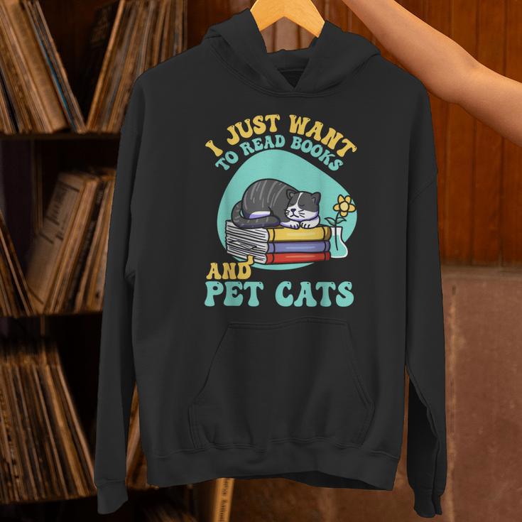 I Just Want To Read Books And Pet Cats Cat Book Lovers Unisex Hoodie