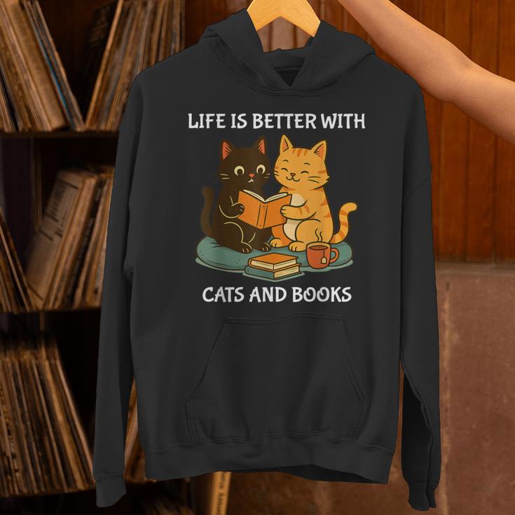 Life Is Better With Cats And Books Cute Cat Lover Unisex Hoodie