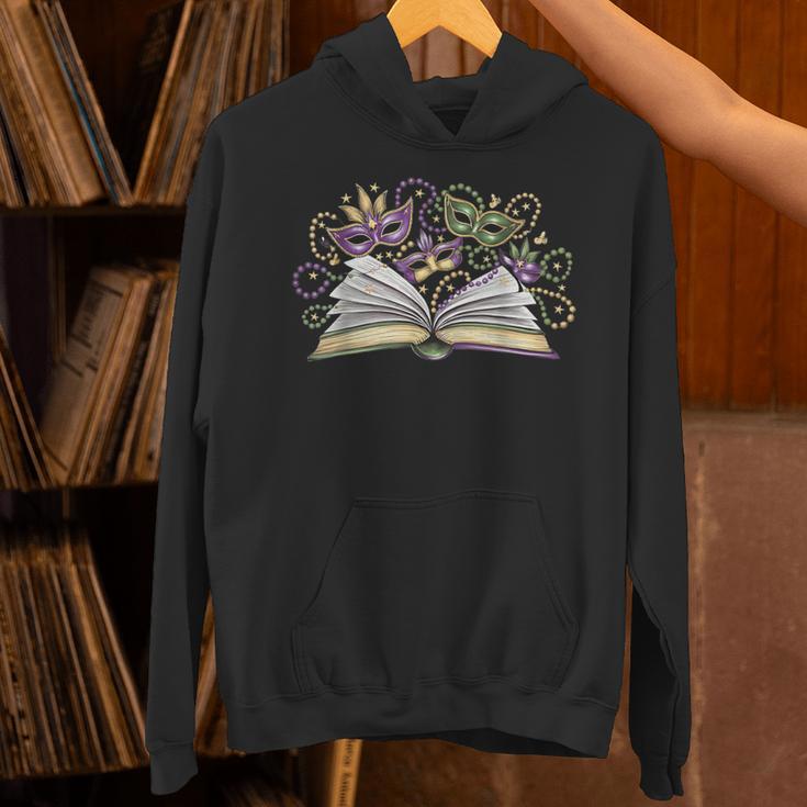 Mardi Gras Book Librarian Author Purple Beads Unisex Hoodie