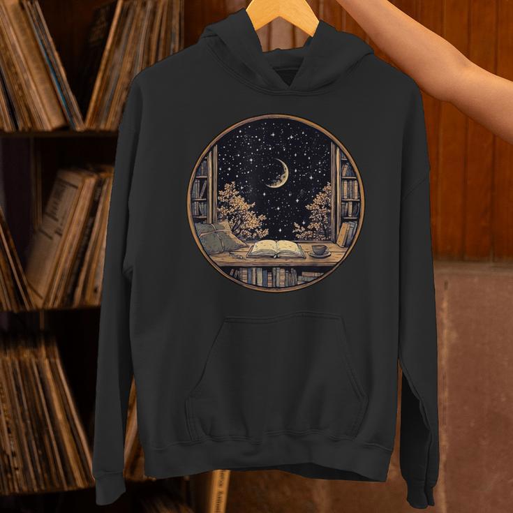 Moon Book Bookshelf Library Coffee Cup Star Stars Pattern Unisex Hoodie