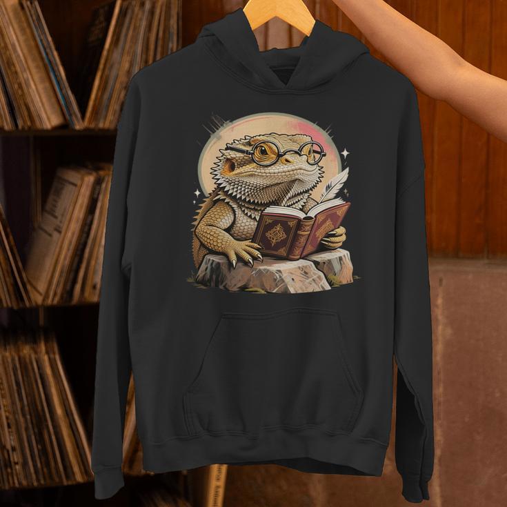 Nerdy Bearded Dragon Glasses Book Reading Unisex Hoodie