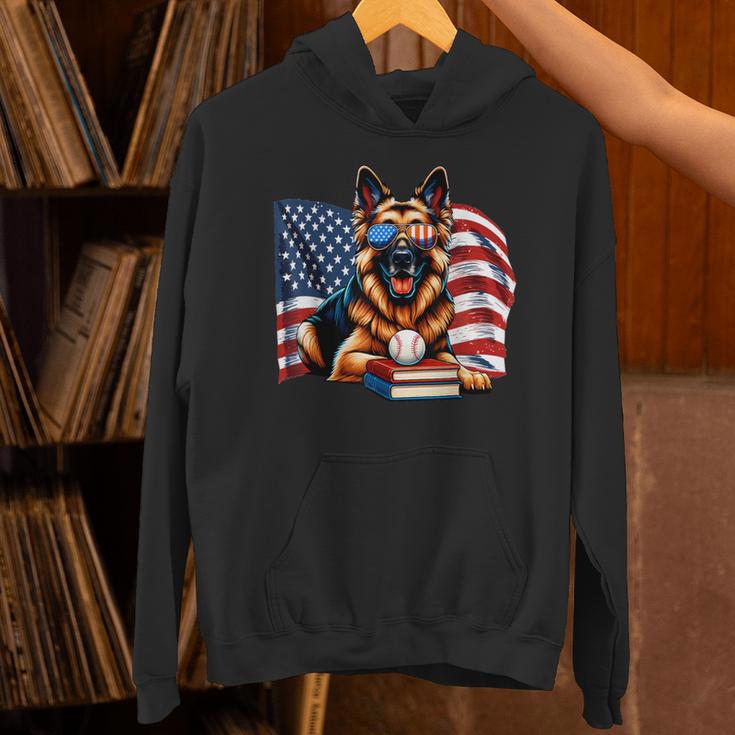 Patriotic German Shepherd Dog Books Baseball American Flag Unisex Hoodie Patriotic German Shepherd Dog Books Baseball American Flag Unisex Hoodie