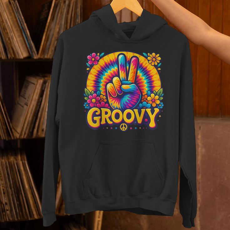 Peace Sign Groovy Vibes Costume Nostalgia Tie Dye Fashion Unisex Hoodie