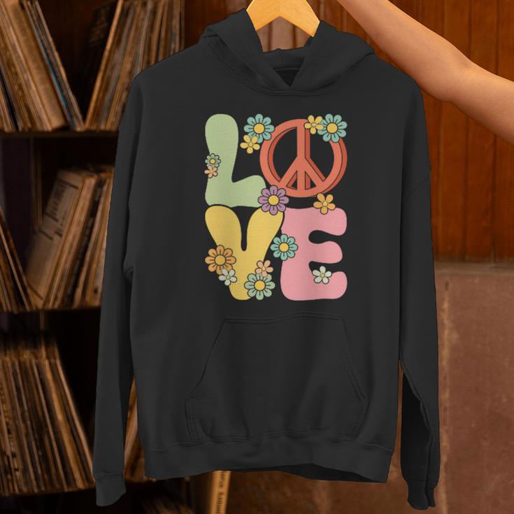 Peace Sign Love Groovy Vibes Costume Nostalgia 1980s Fashion Unisex Hoodie
