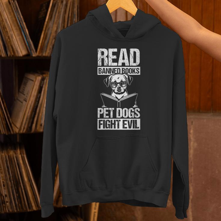 Read Banned Books PET DOGS FIGHT EVIL Read Banned Books Dog Unisex Hoodie