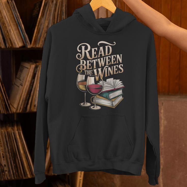 Read Between The Wines Vintage Book Lovers Wine Reading Unisex Hoodie