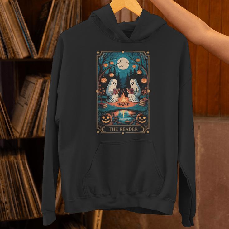 The Reader Bookish Cute Spooky Ghost Reading Book Tarot Card Unisex Hoodie