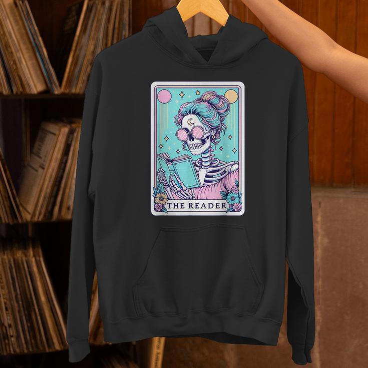 The Reader Retro Reading Skeleton Books Flowers Tarot Card Unisex Hoodie